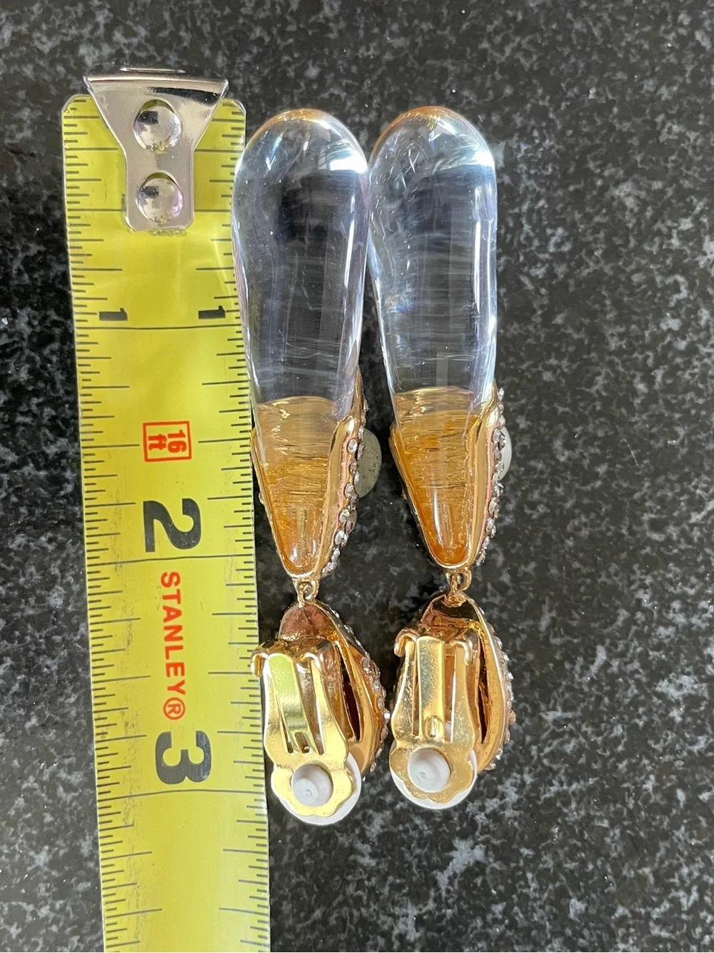 Alexis Bittar Modernist Gold Gem Encrusted Drop Clip Earrings